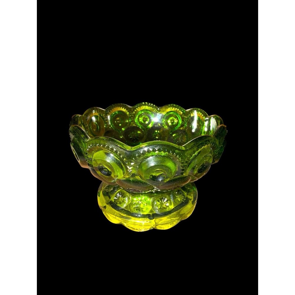 Vtg LE Smith Moon and Stars Fruit Compote Dish Avocado Green Chip On Underside